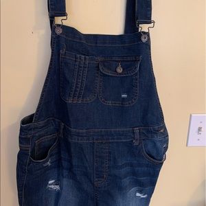 Dark wash overalls